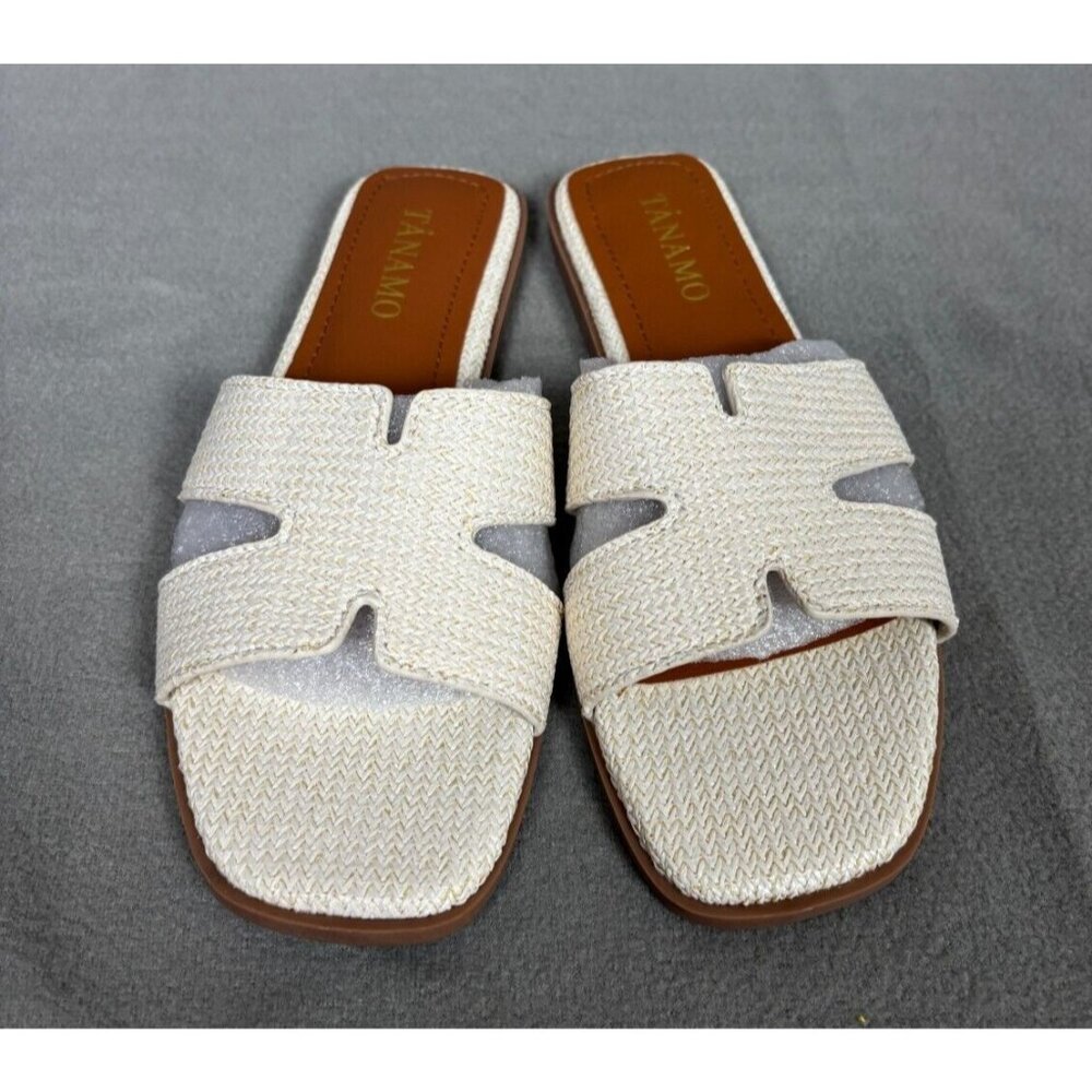 Tanamo Women's Sandals Slip on Slides Dressy Casual Flats Open Toe Cream 6 NWB. - Picture 4 of 8
